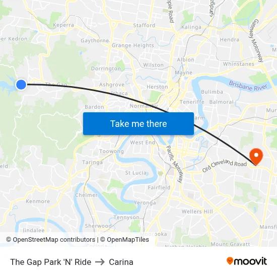 The Gap Park 'N' Ride to Carina map