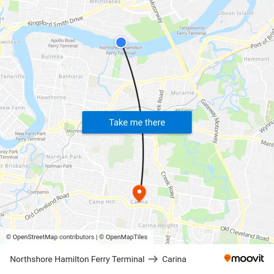 Northshore Hamilton Ferry Terminal to Carina map