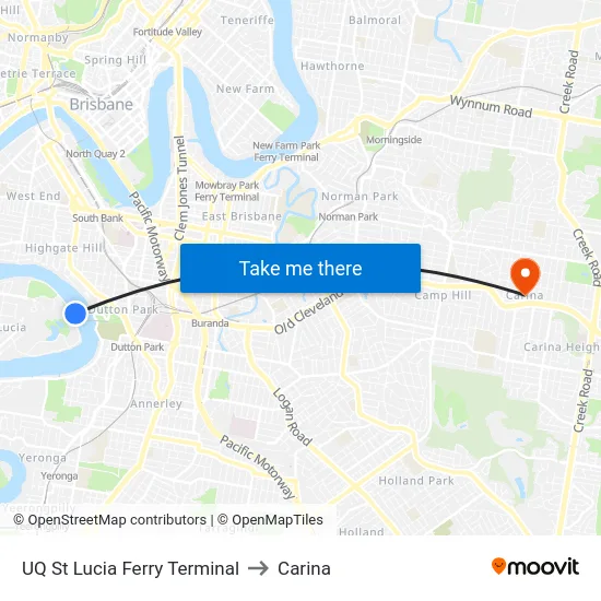 UQ St Lucia Ferry Terminal to Carina map