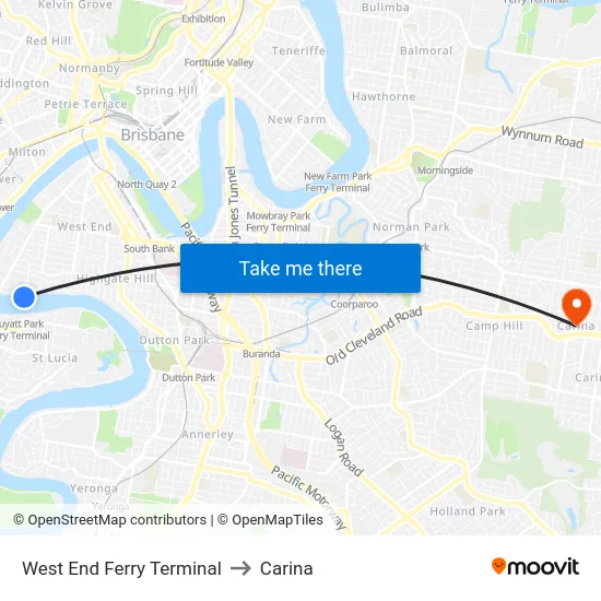 West End Ferry Terminal to Carina map