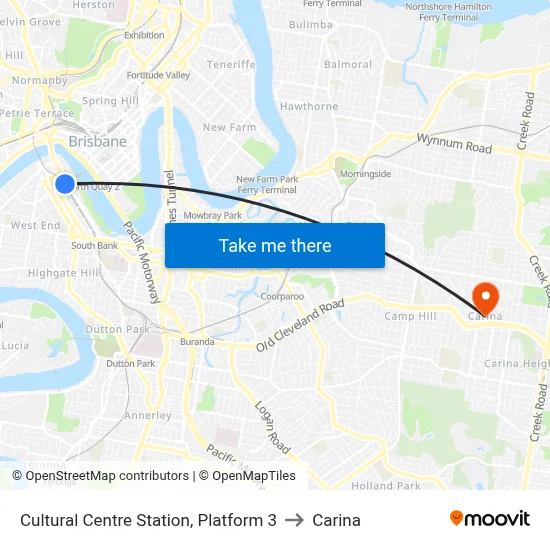 Cultural Centre Station, Platform 3 to Carina map