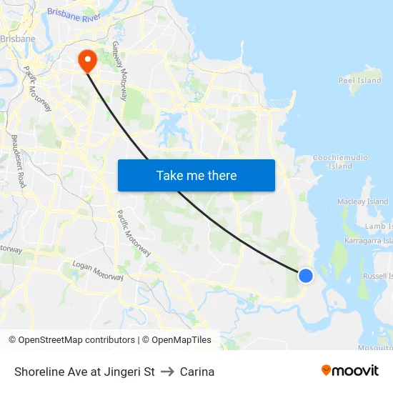 Shoreline Ave at Jingeri St to Carina map