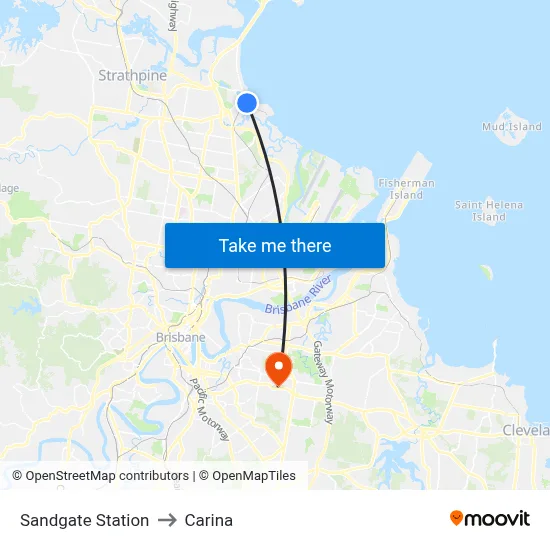 Sandgate Station to Carina map