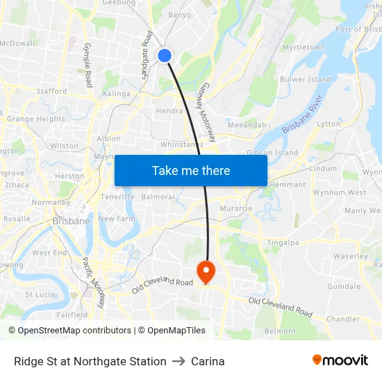 Ridge St at Northgate Station to Carina map