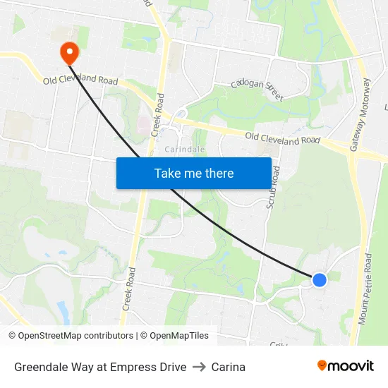 Greendale Way at Empress Drive to Carina map