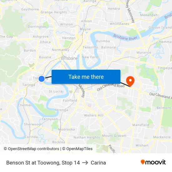 Benson St at Toowong, Stop 14 to Carina map