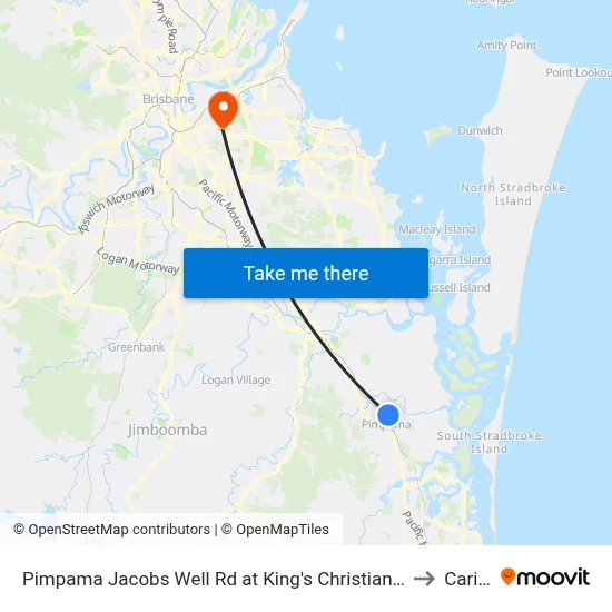 Pimpama Jacobs Well Rd at King's Christian College to Carina map