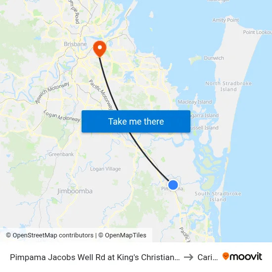 Pimpama Jacobs Well Rd at King's Christian College to Carina map