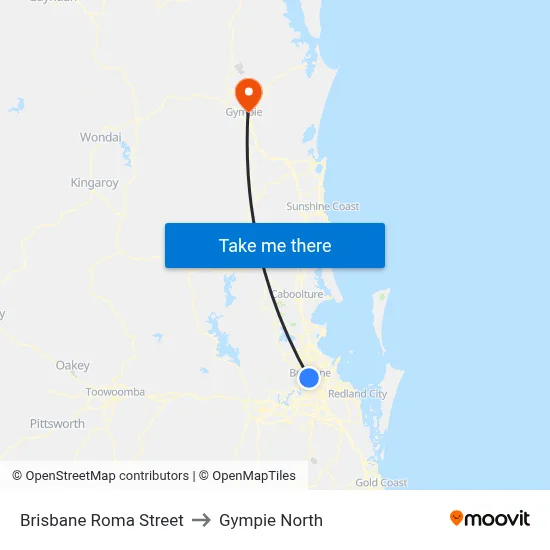 Brisbane Roma Street to Gympie North map