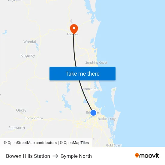 Bowen Hills Station to Gympie North map