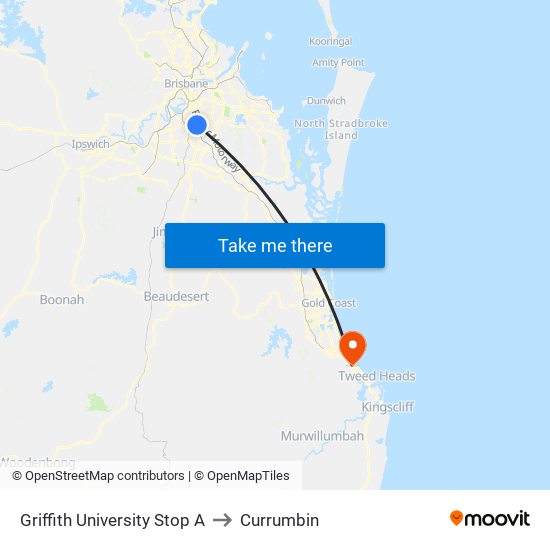 Griffith University Stop A to Currumbin map