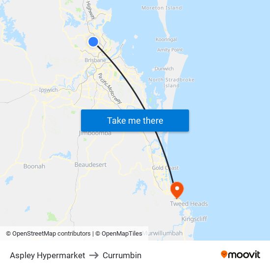 Aspley Hypermarket to Currumbin map