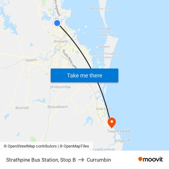 Strathpine Bus Station, Stop B to Currumbin map