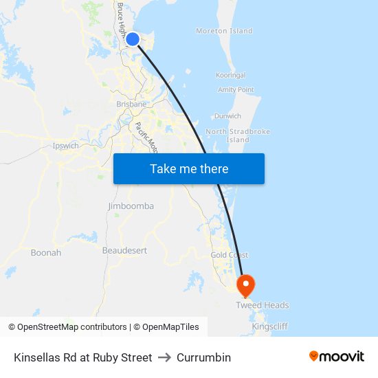 Kinsellas Rd at Ruby Street to Currumbin map