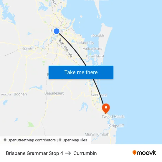 Brisbane Grammar Stop 4 to Currumbin map