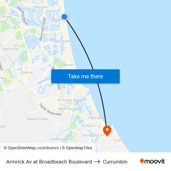 Armrick Av at Broadbeach Boulevard to Currumbin map