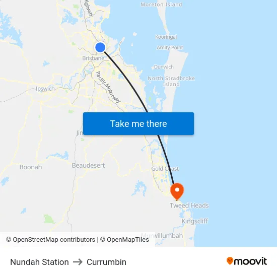 Nundah Station to Currumbin map