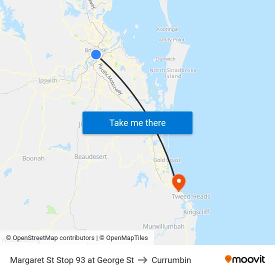Margaret St Stop 93 at George St to Currumbin map