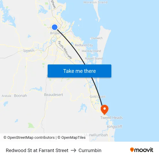 Redwood St at Farrant Street to Currumbin map
