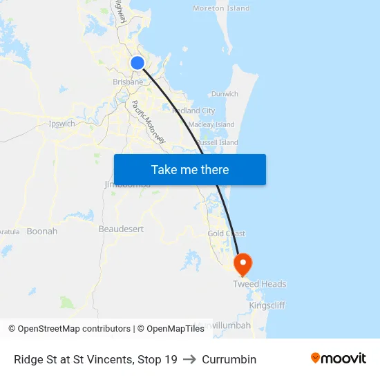 Ridge St at St Vincents, Stop 19 to Currumbin map