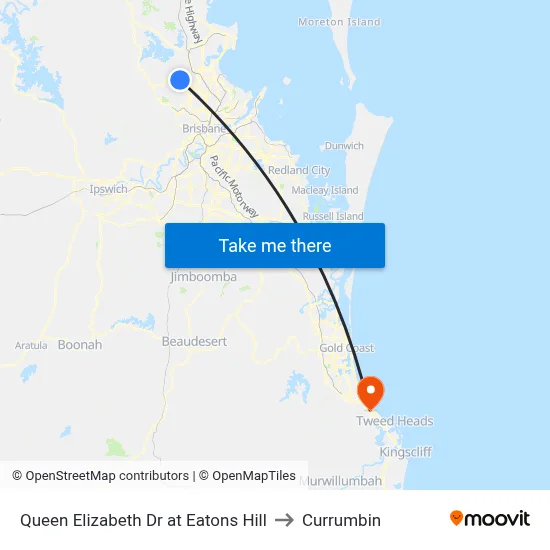 Queen Elizabeth Dr at Eatons Hill to Currumbin map