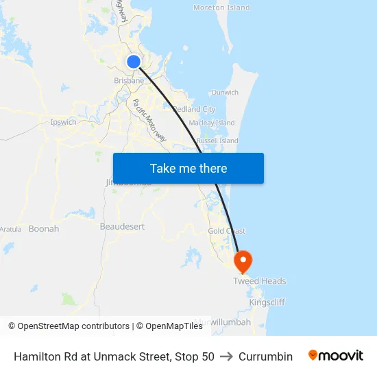 Hamilton Rd at Unmack Street, Stop 50 to Currumbin map