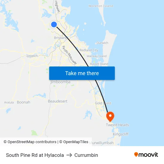 South Pine Rd at Hylacola to Currumbin map