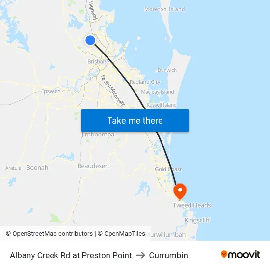 Albany Creek Rd at Preston Point to Currumbin map
