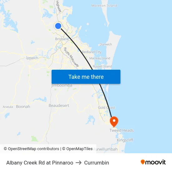 Albany Creek Rd at Pinnaroo to Currumbin map