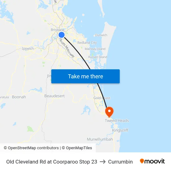 Old Cleveland Rd at Coorparoo Stop 23 to Currumbin map