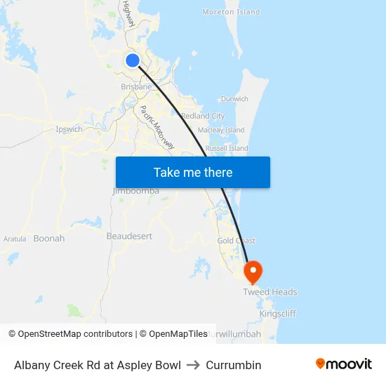 Albany Creek Rd at Aspley Bowl to Currumbin map