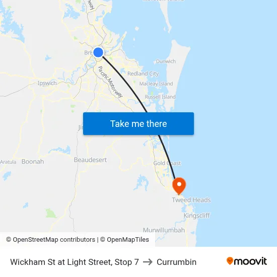 Wickham St at Light Street, Stop 7 to Currumbin map