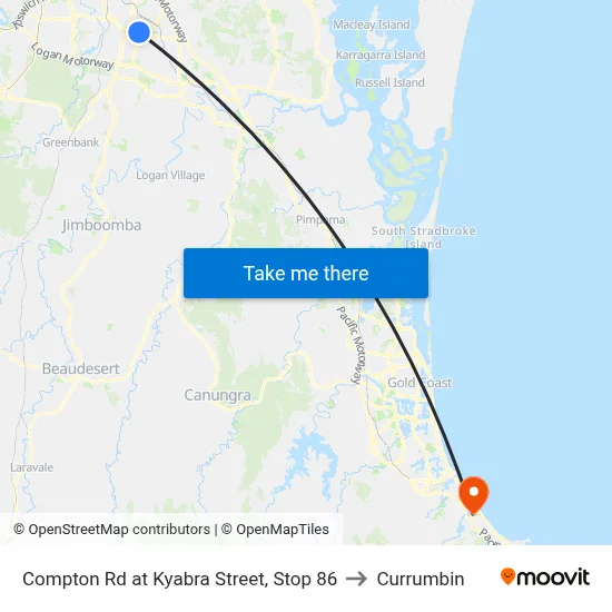 Compton Rd at Kyabra Street, Stop 86 to Currumbin map