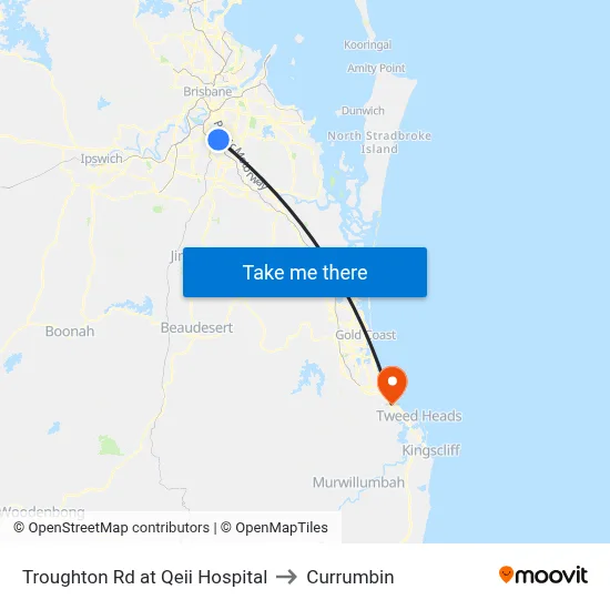 Troughton Rd at Qeii Hospital to Currumbin map