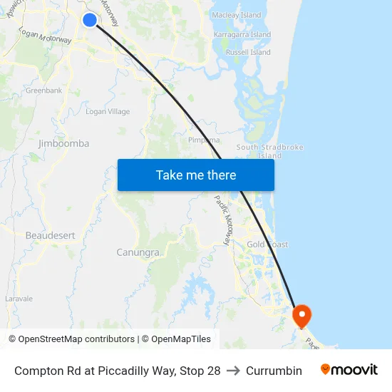 Compton Rd at Piccadilly Way, Stop 28 to Currumbin map