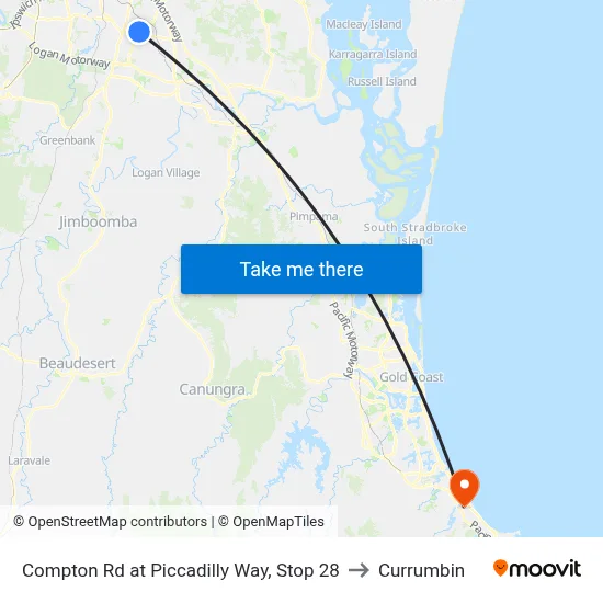 Compton Rd at Piccadilly Way, Stop 28 to Currumbin map