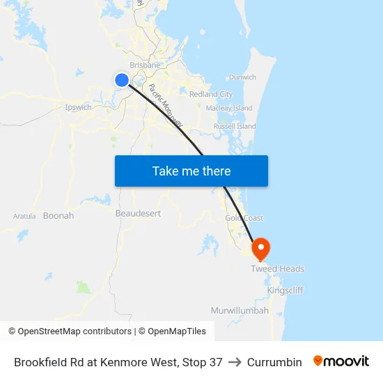 Brookfield Rd at Kenmore West, Stop 37 to Currumbin map