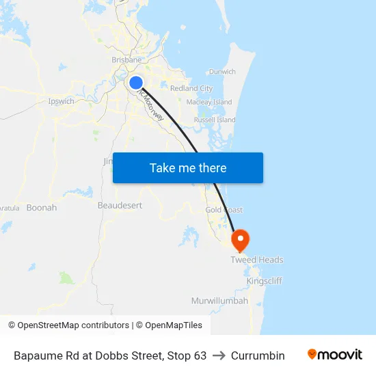 Bapaume Rd at Dobbs Street, Stop 63 to Currumbin map