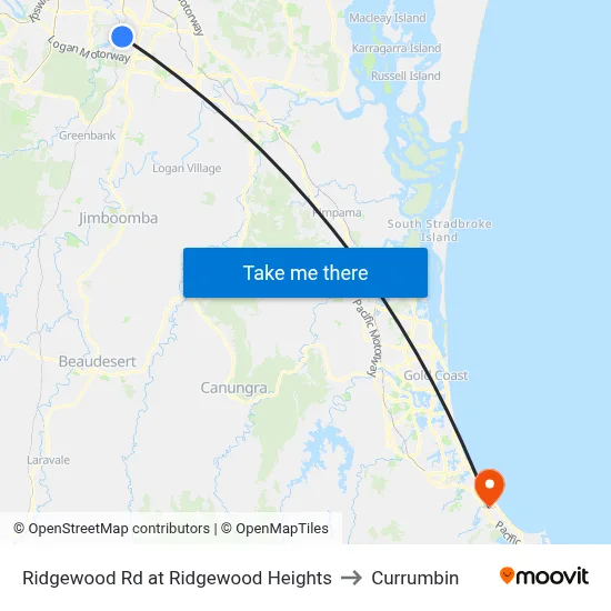 Ridgewood Rd at Ridgewood Heights to Currumbin map
