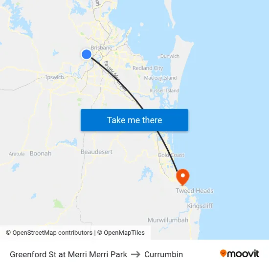 Greenford St at Merri Merri Park to Currumbin map