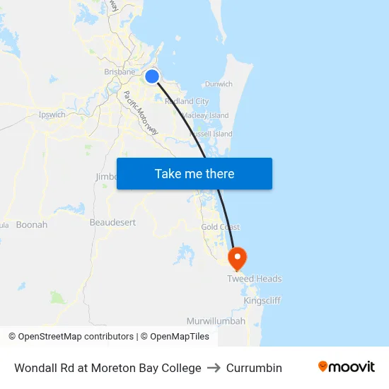 Wondall Rd at Moreton Bay College to Currumbin map