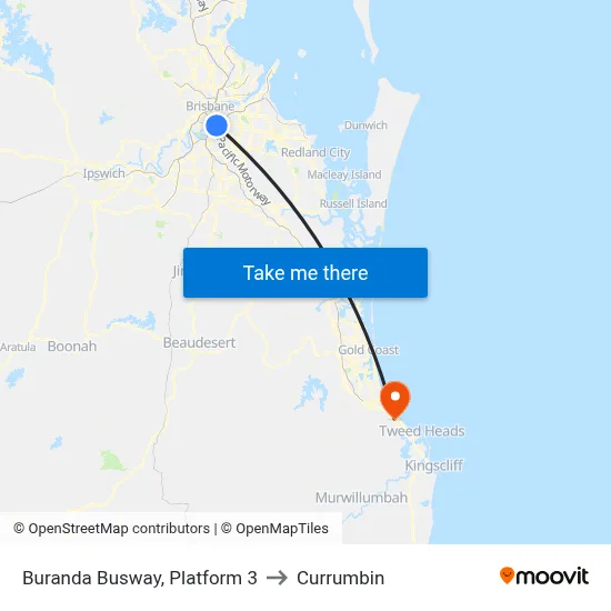 Buranda Busway, Platform 3 to Currumbin map