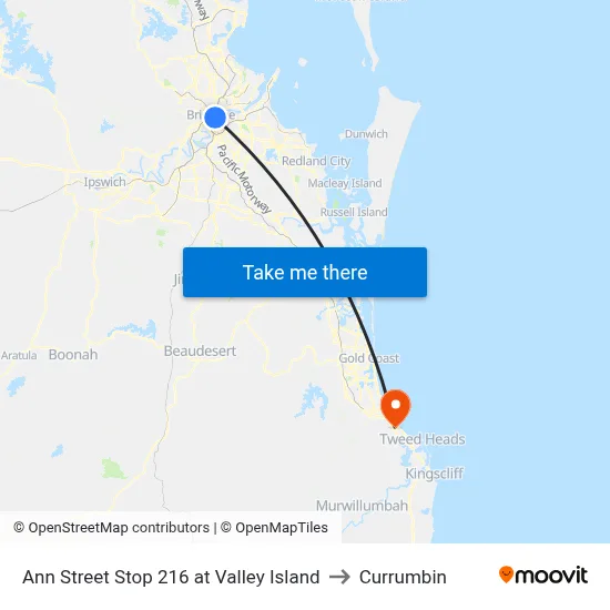 Ann Street Stop 216 at Valley Island to Currumbin map