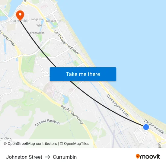 Johnston Street to Currumbin map
