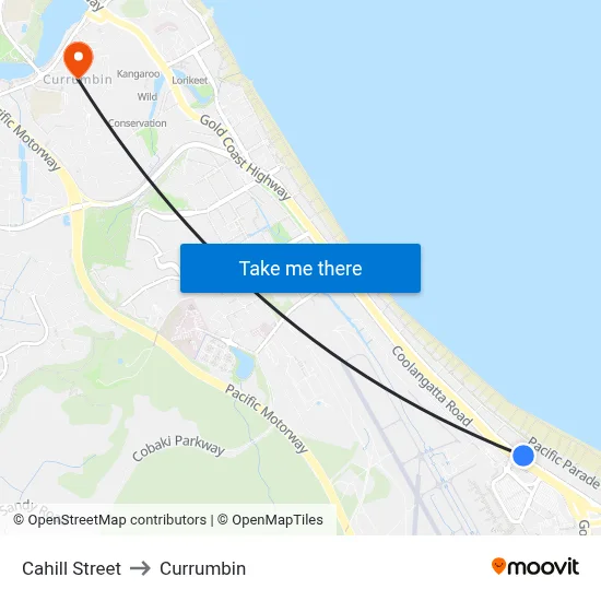 Cahill Street to Currumbin map