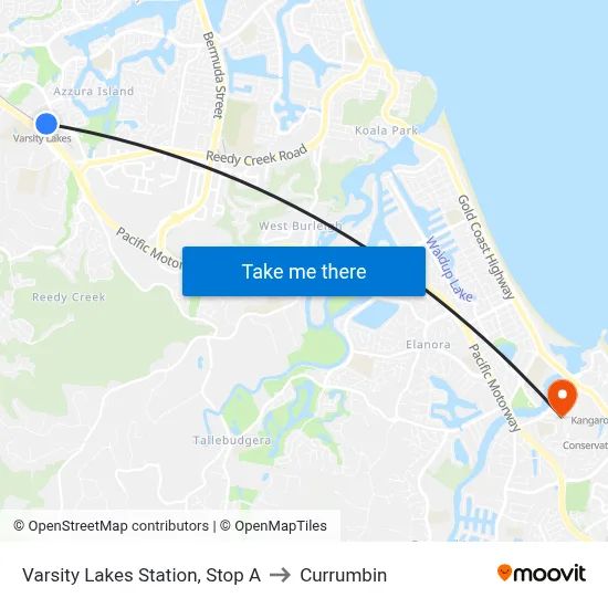Varsity Lakes Station, Stop A to Currumbin map
