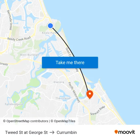 Tweed St at George St to Currumbin map