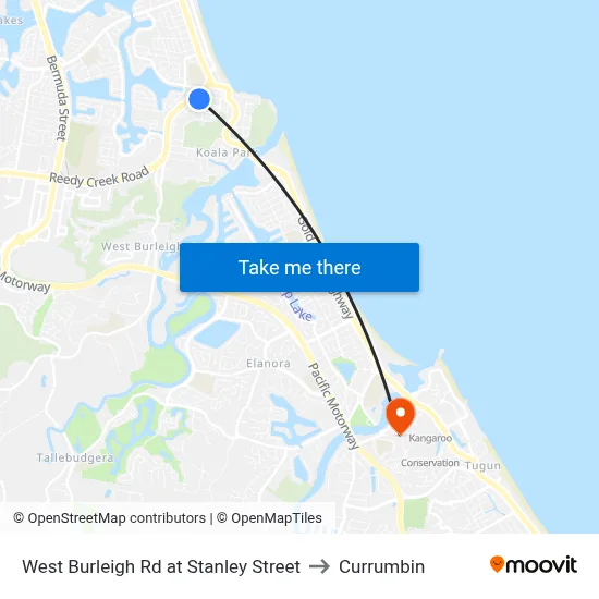 West Burleigh Rd at Stanley Street to Currumbin map