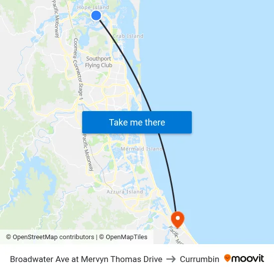 Broadwater Ave at Mervyn Thomas Drive to Currumbin map
