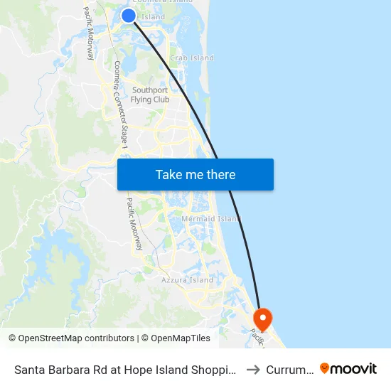 Santa Barbara Rd at Hope Island Shopping Centre to Currumbin map